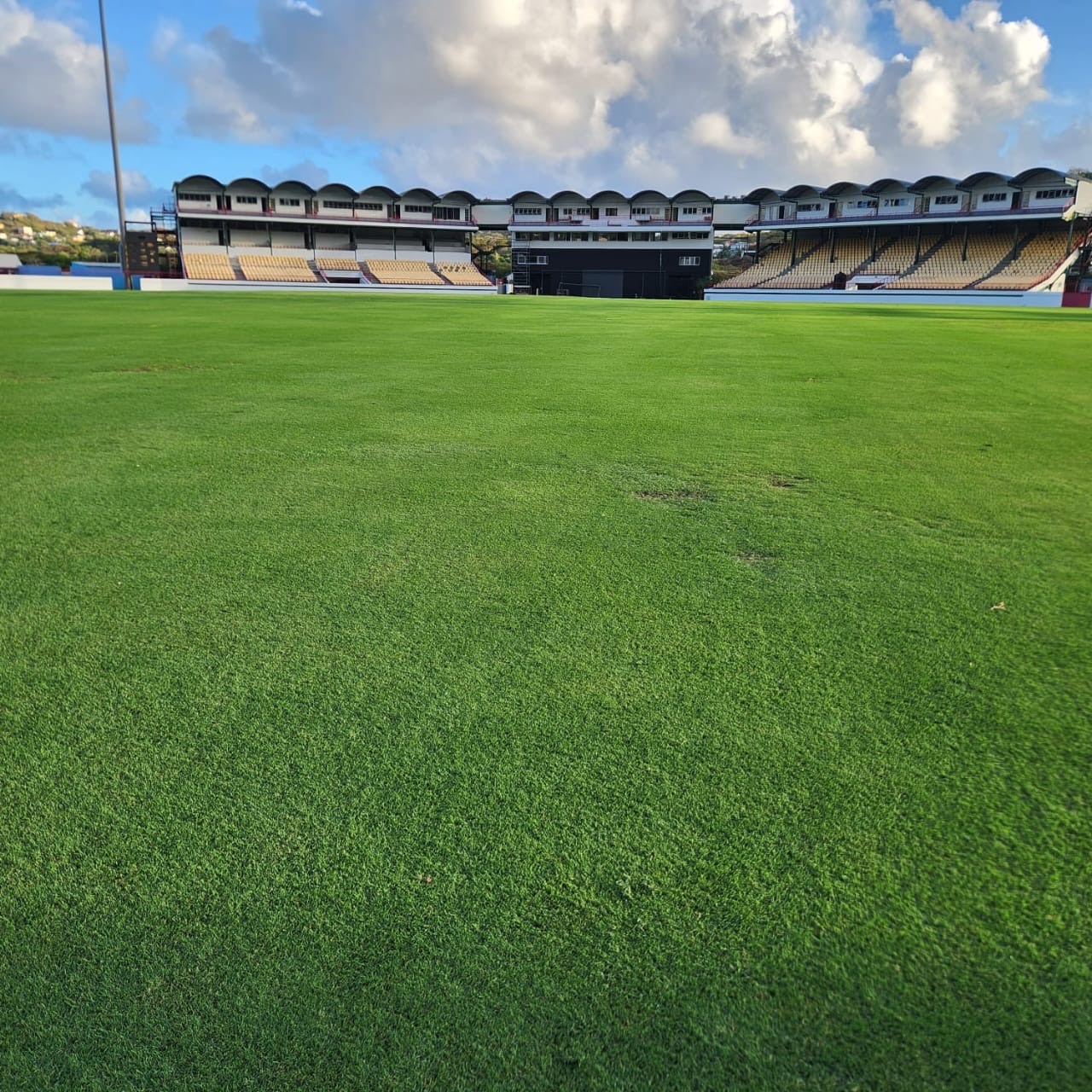 High-quality sports turf at Darren Sammy Cricket Grounds in Saint Lucia showcasing Turf Pro Landscaping’s resilient grass maintenance.